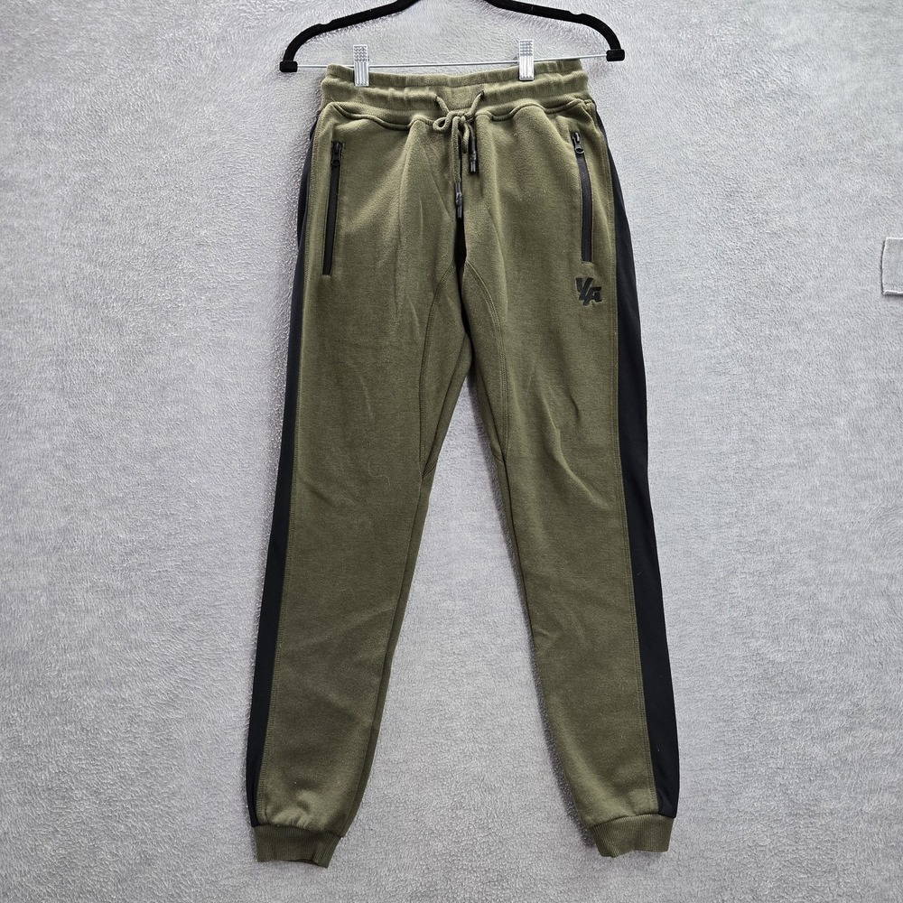 Youngla Men Activewear Pants S Green Joggers Logo Zipper 28" Inseam Cotton